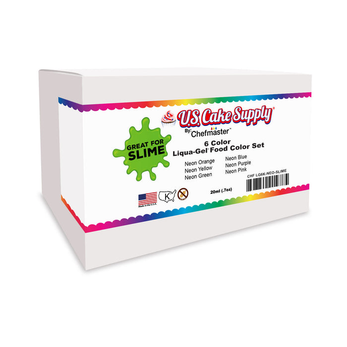 6 Neon Colors Food and Slime Coloring Liqua-Gel Decorating Kit U.S. Art Supply Food Grade, 0.75 fl. oz. (20ml) Bottles, Non-Toxic Neon Colors