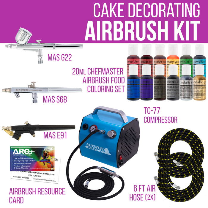 Master Airbrush Cake Airbrush Decorating Kit with 3 Airbrushes, Compressor, and 12 Food Colors - Air Brush for Cake Decoration & Cookie Airbrush Kit