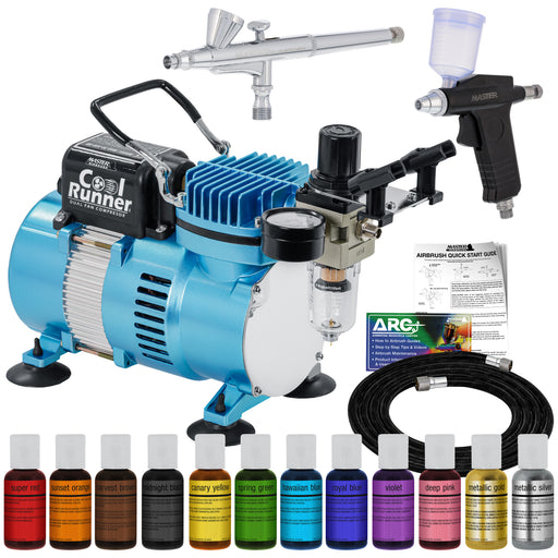 Master Airbrush Cake Airbrush Decorating Kit with Compressor, 2 Gravity Airbrushes, and 12 Chefmaster Food Colors - Air Brush for Cake Decoration &