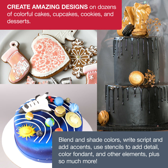 Master Airbrush Cake Decorating Airbrush Kit with Compressor, 12 Color Chefmaster Food Coloring Set, Gravity Feed Dual-Action Air Brush & How-To Manual - Cake Airbrush Kit for Cupcakes, Cookies