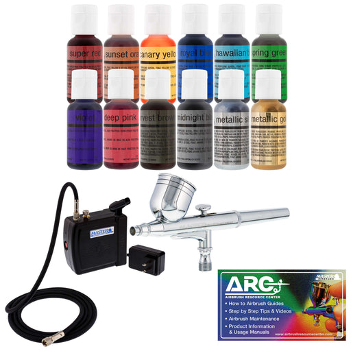 U.S. Cake Supply - Complete Cordless Handheld Airbrush Cake Decorating System, Professional Kit with A Full Selection of 24 Vivid Airbrush Food