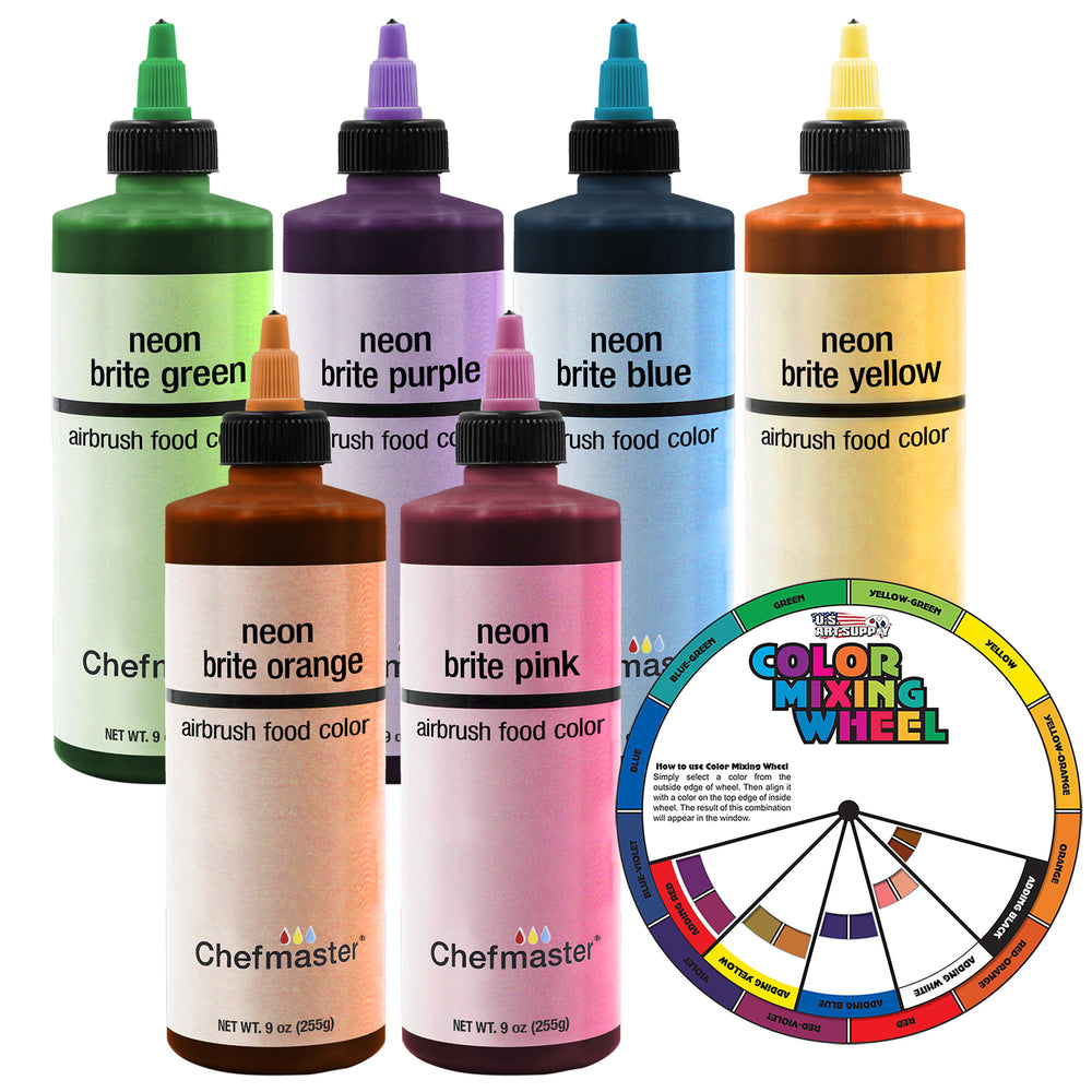 U.S. Cake Supply by Chefmaster 6 Color Neon 9-Ounce Cake Color Kit