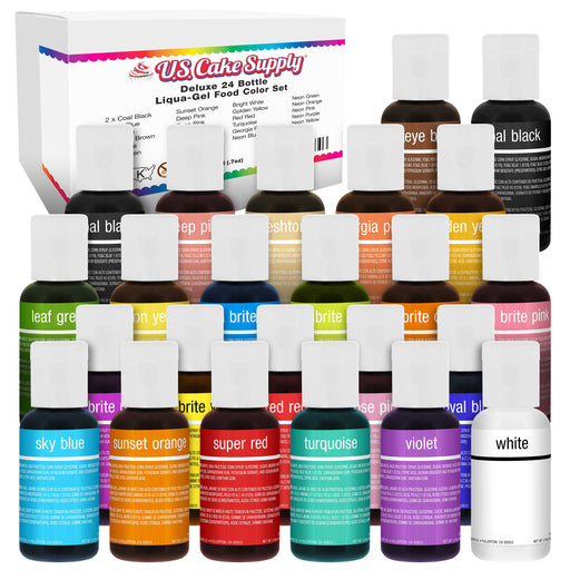 US Cake Supply by Chefmaster Liqua-Gel Cake Color Set - 24 Colors in 0.7 fl. oz. (20ml) Bottles - 12 Primary & 12 Secondary Set B Colors