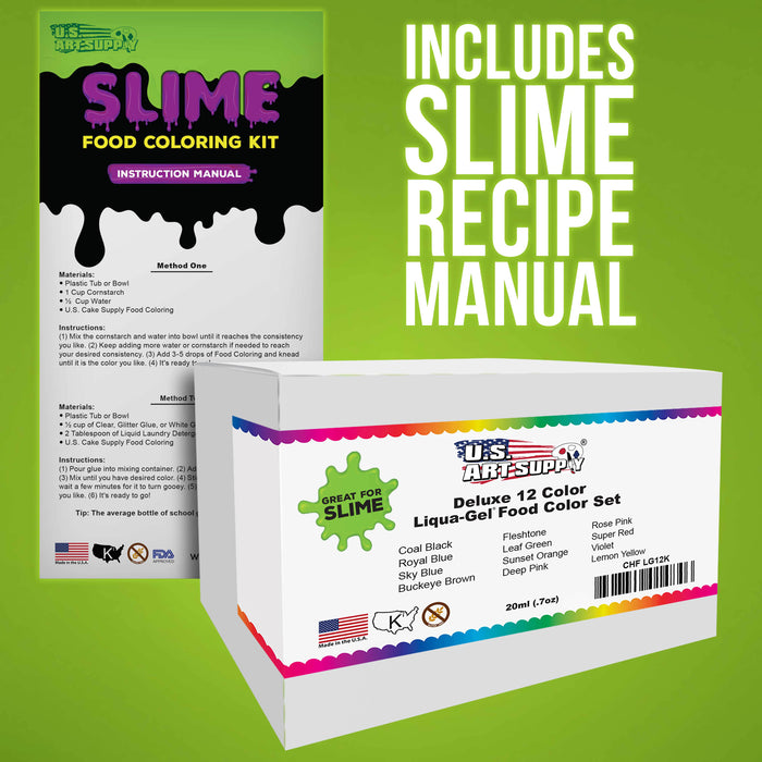 12 Color Liqua-Gel Slime Making Food Coloring Dye Kit - Non-Toxic