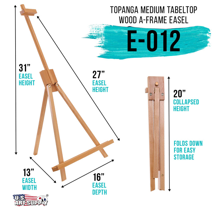 Topanga 31" High Tabletop Wood Folding A-Frame Artist Studio Easel - Adjustable Beechwood Tripod Display Stand, Hold Up To 27" Canvas - Portable Table