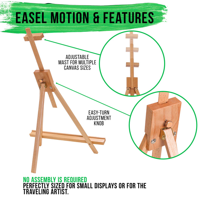 31" High Wood Studio Tabletop Easel - Adjustable Artist Tripod, Holds Up to 27" Canvas, Folding A-Frame Artist Display Stand - Table Top Easel for Painting