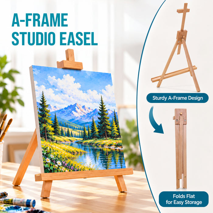 31" High Wood Studio Tabletop Easel - Adjustable Artist Tripod, Holds Up to 27" Canvas, Folding A-Frame Artist Display Stand - Table Top Easel for Painting