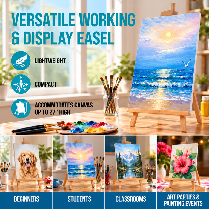 31" High Wood Studio Tabletop Easel - Adjustable Artist Tripod, Holds Up to 27" Canvas, Folding A-Frame Artist Display Stand - Table Top Easel for Painting
