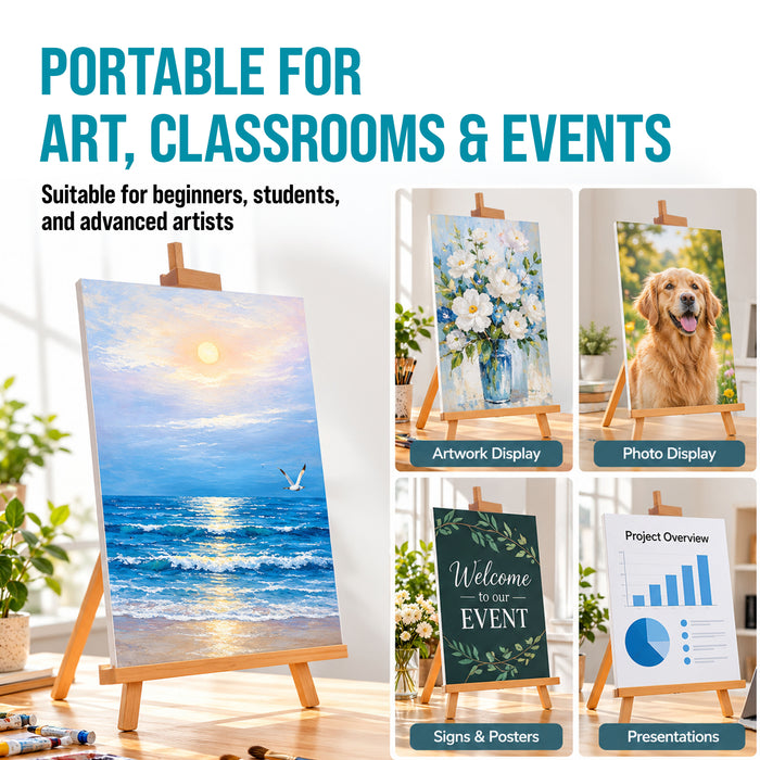 31" High Wood Studio Tabletop Easel - Adjustable Artist Tripod, Holds Up to 27" Canvas, Folding A-Frame Artist Display Stand - Table Top Easel for Painting