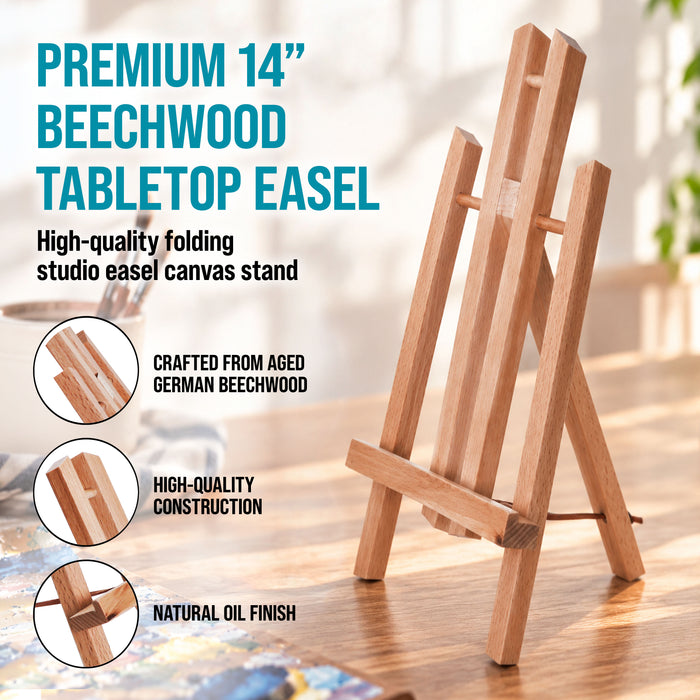 14" Medium Tabletop Display Easel - Beechwood Artist A-Frame Display Stand, Wooden Easel for Painting, Canvas Stand, (Pack of 1) Classrooms Events Photo Picture Sign Holder