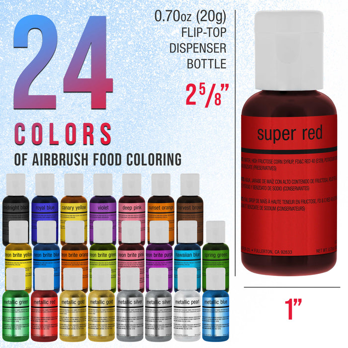 Complete Cake Decorating Airbrush Kit with a Full Selection of 24 Vivid  Airbrush Food Colors